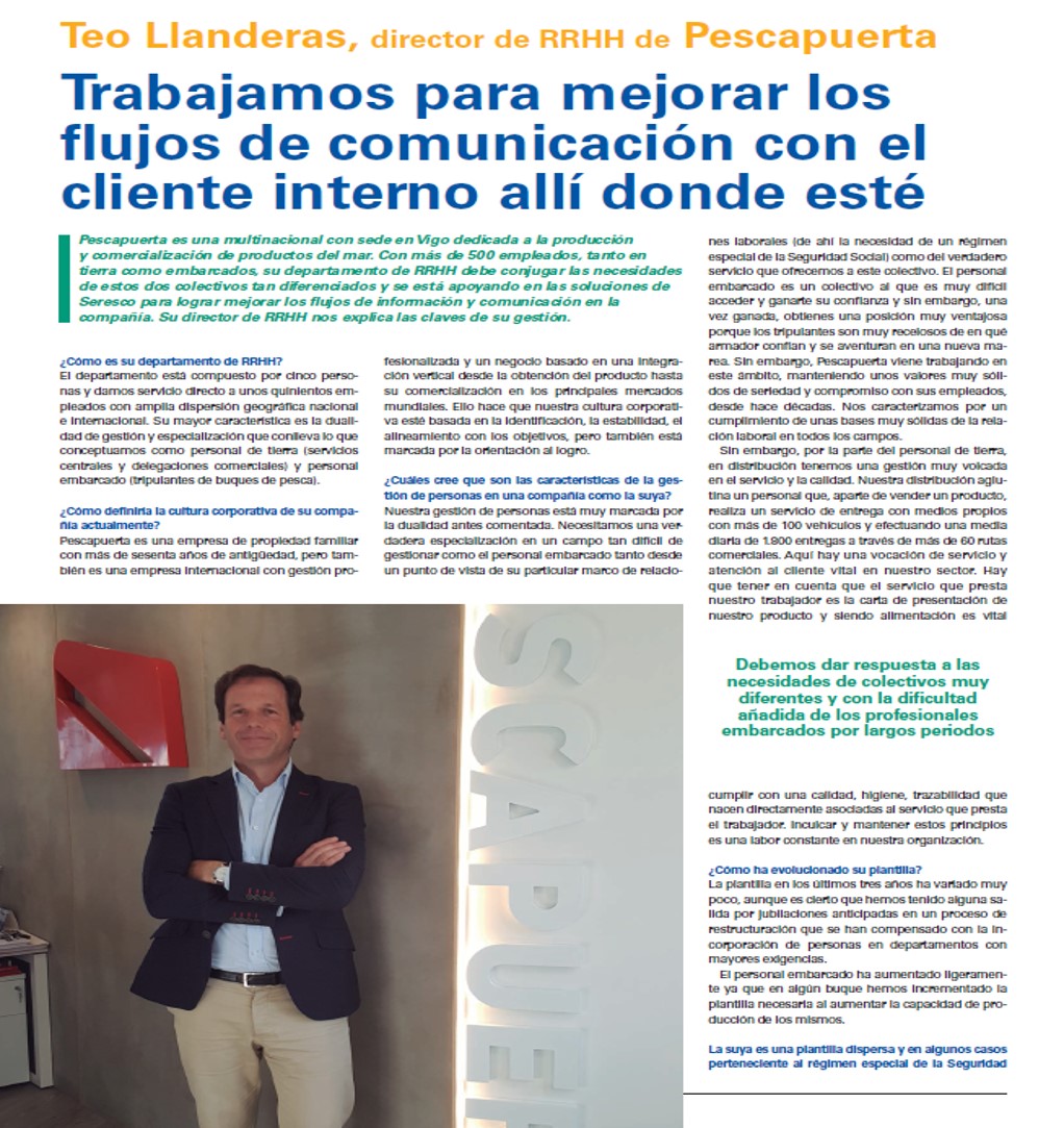 Interview with Teo de las Llanderas, HR Director in Pescapuerta, in the magazine Equipos&Talento